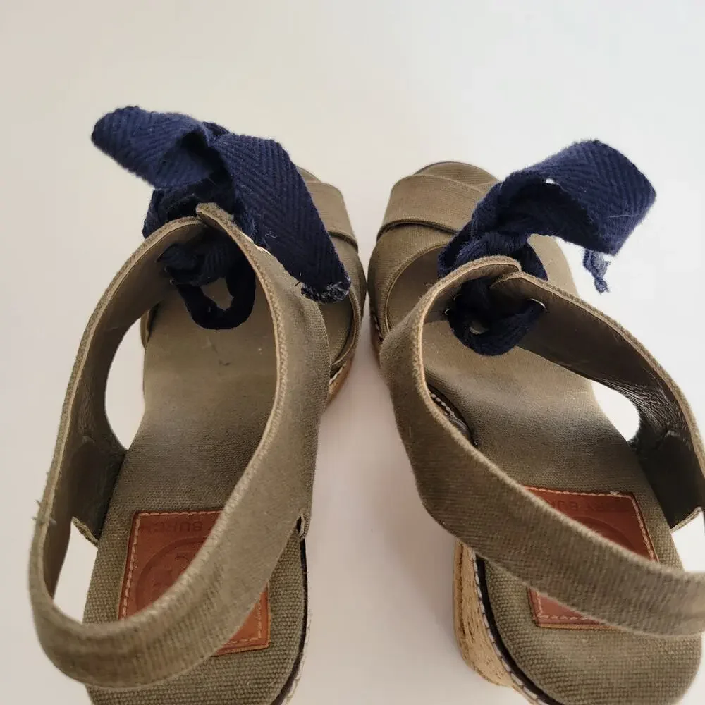 Tory Burch Lace Up Espadrille Wedge Sandals Olive Green Platform Women 9